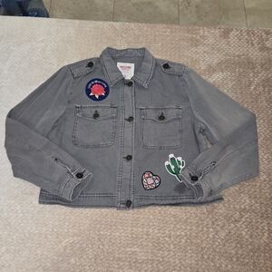Mossimo Supply Co Denim Jacket XL Patches Button Front Casual Vintage Looks